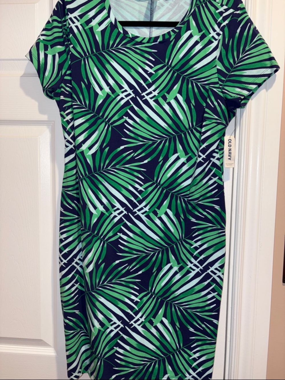 Old Navy Navy and Green Tropical Palm-Print Tee Dress